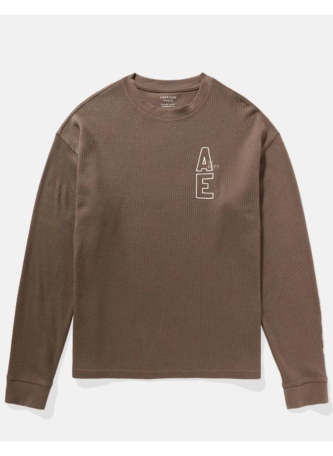 American Eagle - AE Oversized Long-Sleeve Elevated Logo Graphic Thermal T-Shirt - Image 1