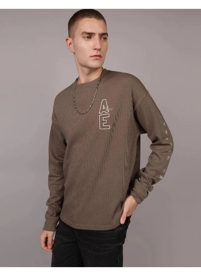 امريكان ايجل AE Oversized Long-Sleeve Elevated Logo Graphic Thermal T-Shirt