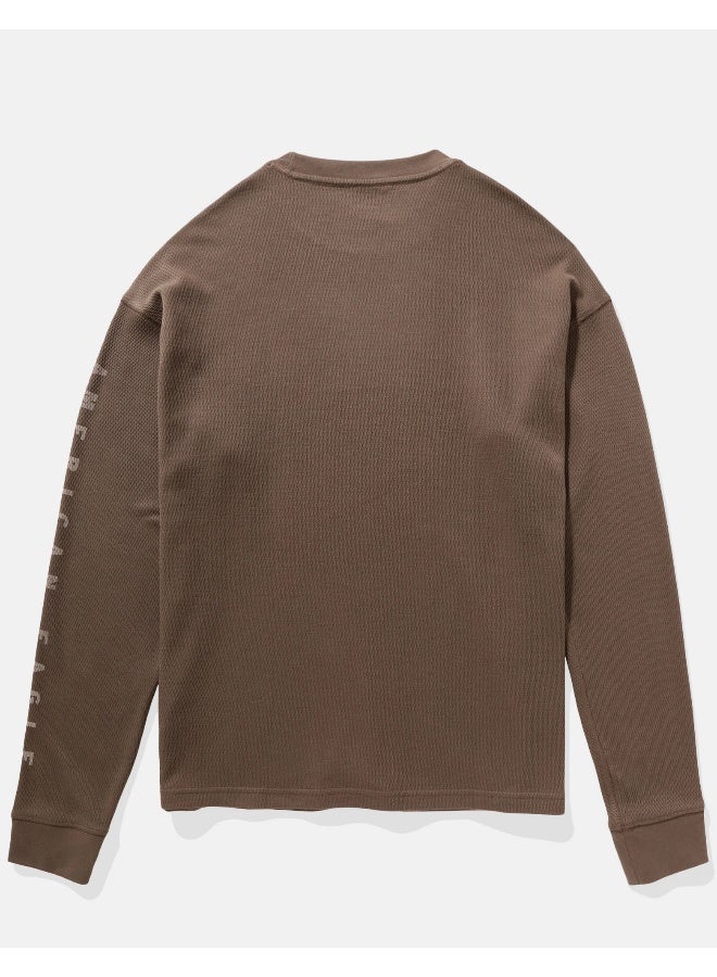 American Eagle AE Oversized Long-Sleeve Elevated Logo Graphic Thermal T-Shirt - Image 2