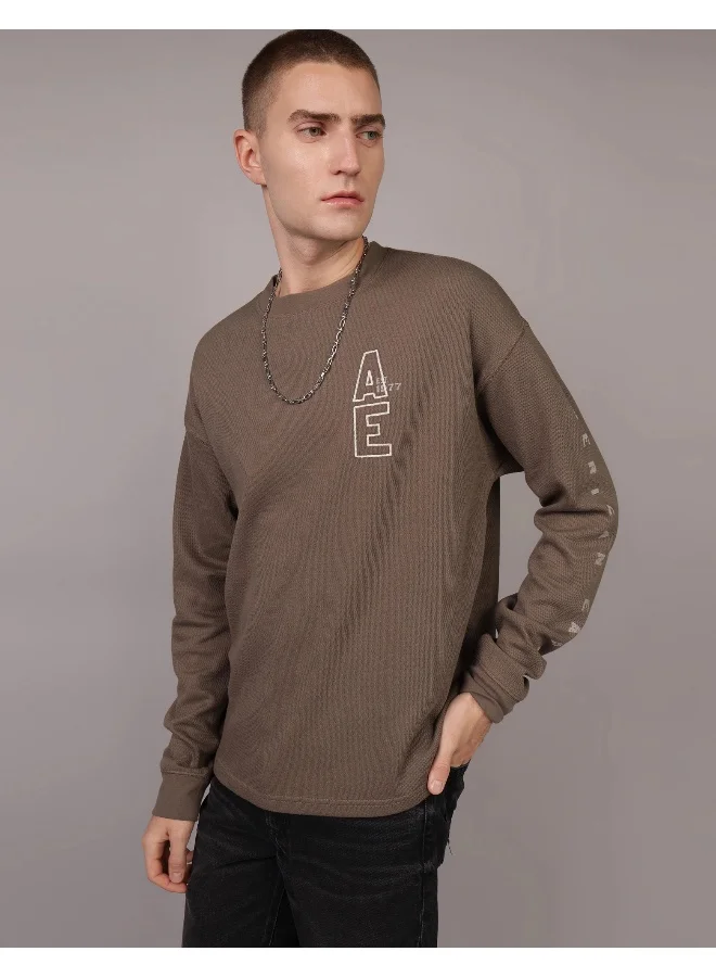 امريكان ايجل AE Oversized Long-Sleeve Elevated Logo Graphic Thermal T-Shirt