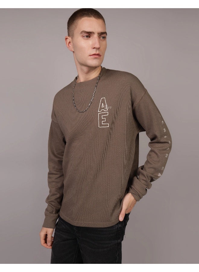 American Eagle AE Oversized Long-Sleeve Elevated Logo Graphic Thermal T-Shirt - Image 1