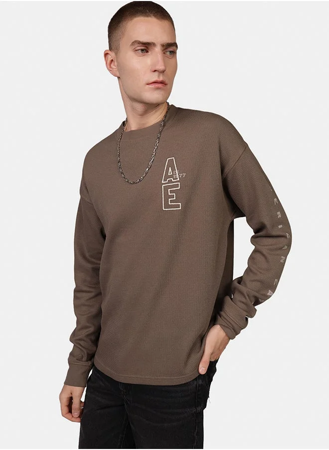 American Eagle AE Oversized Long-Sleeve Elevated Logo Graphic Thermal T-Shirt