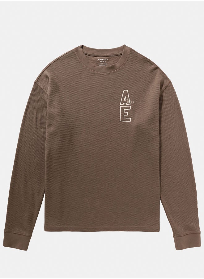 American Eagle - AE Oversized Long-Sleeve Elevated Logo Graphic Thermal T-Shirt - Image 1