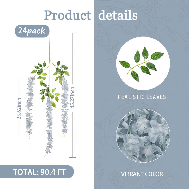 Luerbi 24 Pack Grey Wisteria Hanging Flowers Garland  3.77 Feet Grey Artificial Wisteria Flower Vines  Fake Grey Wisteria  Grey Flower Vines for Backdrop  Grey Trailing Flower  Hanging Flower Decor - Image 2