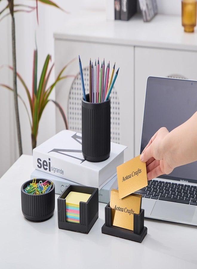 Aotea Crafts Concrete Modern Industrial Sticky Note Holder for Desk - 3.6 x 3.6 Inch Aesthetic Post it Note Holder Dispenser - Fluted Minimalist Self Stick Note Pad Holder - Cement Sticky Note Dispenser -Black - Image 4