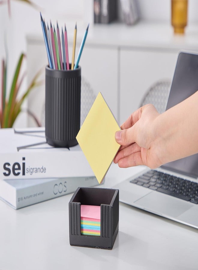 Aotea Crafts Concrete Modern Industrial Sticky Note Holder for Desk - 3.6 x 3.6 Inch Aesthetic Post it Note Holder Dispenser - Fluted Minimalist Self Stick Note Pad Holder - Cement Sticky Note Dispenser -Black - Image 2