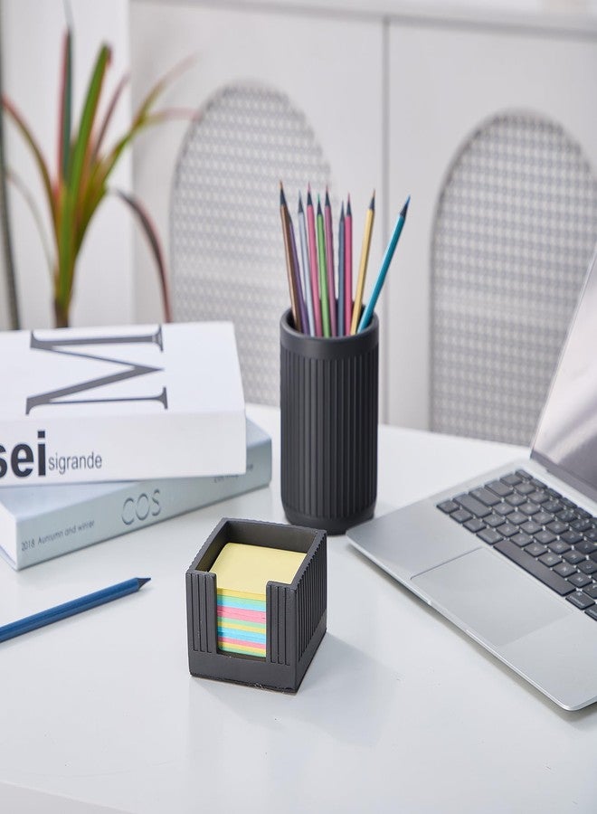 Aotea Crafts Concrete Modern Industrial Sticky Note Holder for Desk - 3.6 x 3.6 Inch Aesthetic Post it Note Holder Dispenser - Fluted Minimalist Self Stick Note Pad Holder - Cement Sticky Note Dispenser -Black - Image 3