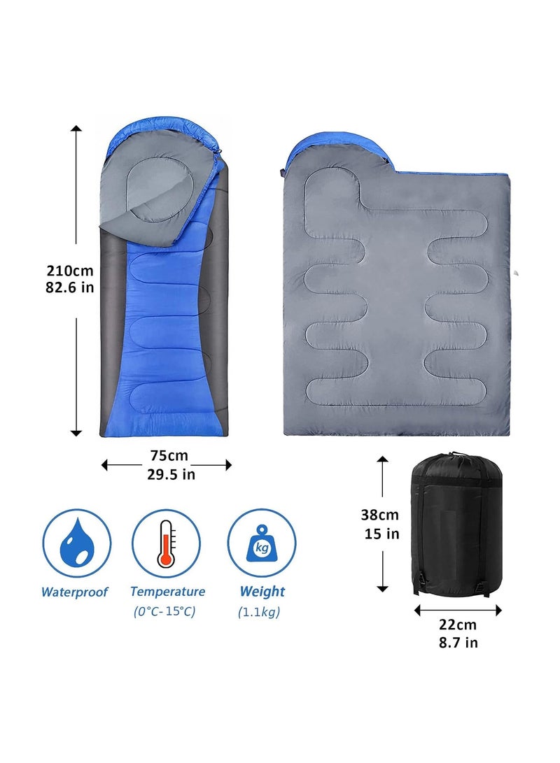 Ultralight Camping Sleeping Bag – Blue & Gray, 210x75x10cm, 3-Season, Compact & Durable - Image 2