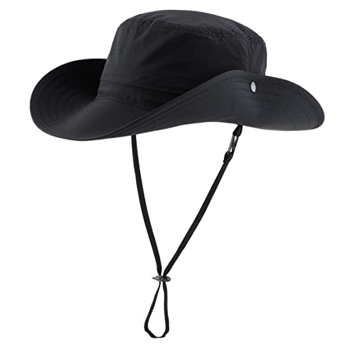 Connectyle Mens Womens Wide Brim Safari Bucket Hat UV Sun Protection Fishing Hiking Hats Outdoor Summer Cowboy Hat Black - Image 2