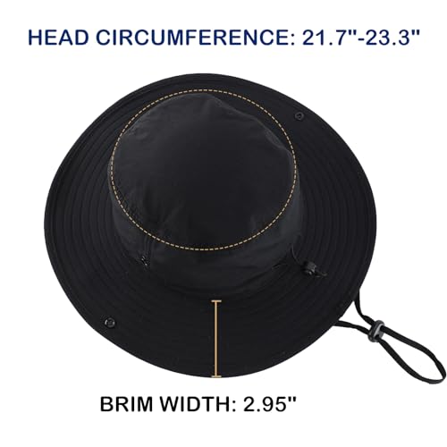 Connectyle Mens Womens Wide Brim Safari Bucket Hat UV Sun Protection Fishing Hiking Hats Outdoor Summer Cowboy Hat Black - Image 3