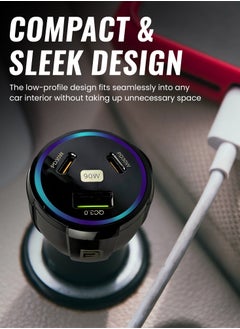 DANEEN Car Mobile Charger, 90W Fast charging power adapter having 1USB, 2 Type-C Ports, 1.2m long 3in1 multi charger cable, Multi-Device Compatible for Macbook Air/Pro,Samsung, iPhone 16 (Black)  - Image 3