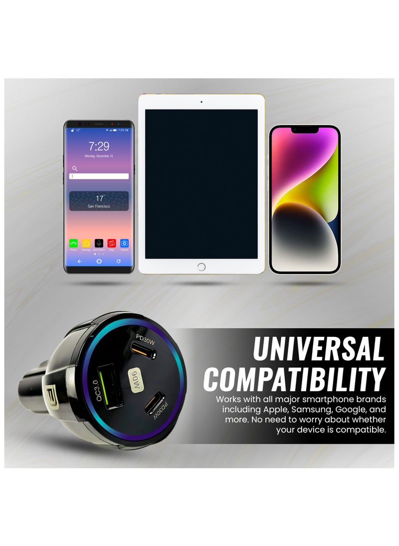 DANEEN - Car Mobile Charger, 90W Fast charging power adapter having 1USB, 2 Type-C Ports, 1.2m long 3in1 multi charger cable, Multi-Device Compatible for Macbook Air/Pro,Samsung, iPhone 16 (Black) - Image 1