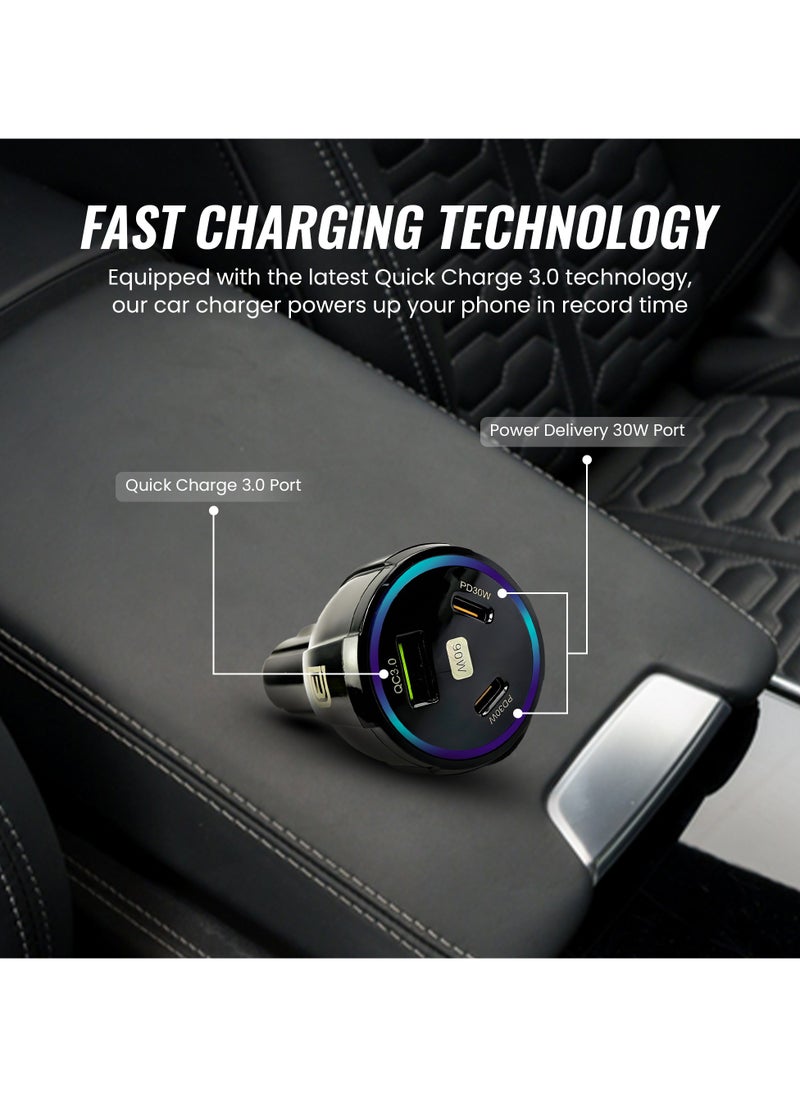 DANEEN - Car Mobile Charger, 90W Fast charging power adapter having 1USB, 2 Type-C Ports, 1.2m long 3in1 multi charger cable, Multi-Device Compatible for Macbook Air/Pro,Samsung, iPhone 16 (Black) - Image 1