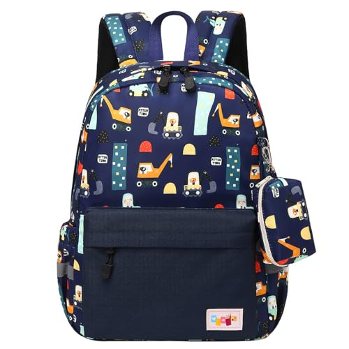 mygreen Backpack for Boys Cute Lightweight Water Resistant Preschool Backpack for Boys and Girls Kindergarten Bookbag Excavator Blue - Image 1