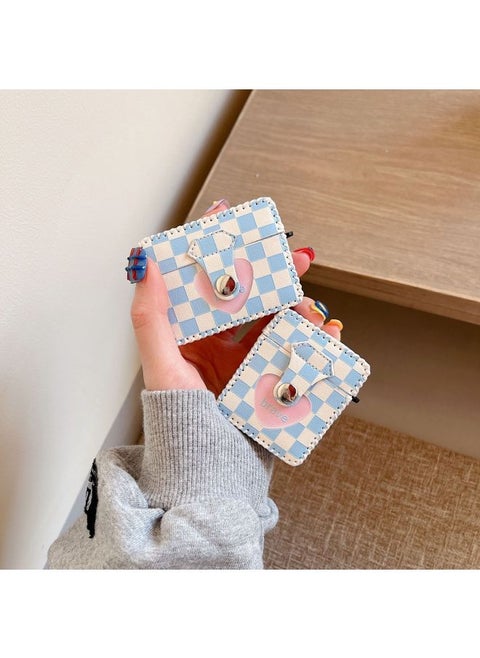 Suitable For AirPods 4 Headphone Case Cartoon All-inclusive Leather Case For Apple1/2 Generation Pro2 Bluetooth Protective Case One-piece Case-Color:One-piece Leather Case-blue Plaid Love-Model:Airpods 1/2 Generation (protective Sleeve)