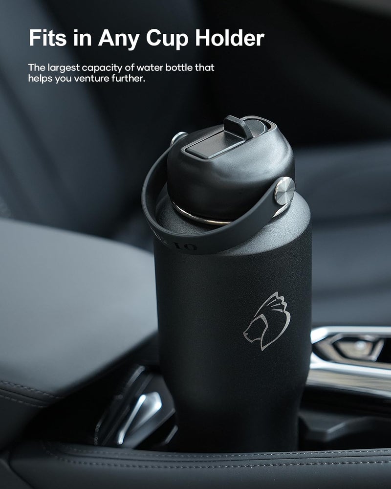 BUZIO Insulated Water Bottle Fits in Cupholder, Stainless Steel Tumbler with Straw Lid 32oz, Leak-proof BPA-Free Insulated Water Flask for Travel, Keeps Cold for 48H, Hot for 24H, Black - Image 2