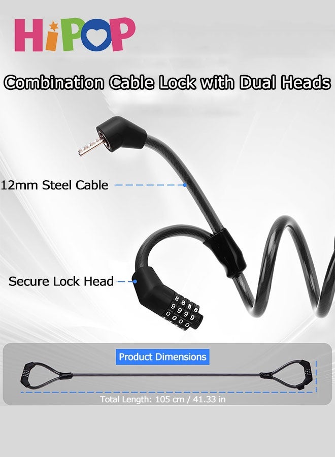HIPOP Electric Scooter Padlock, Electric Scooter Lock 105 cm, 4 Digit Combination Padlock, Bicycle Lock, Double Head Cable Lock, Electric Scooter Accessories Anti-Theft - Image 2