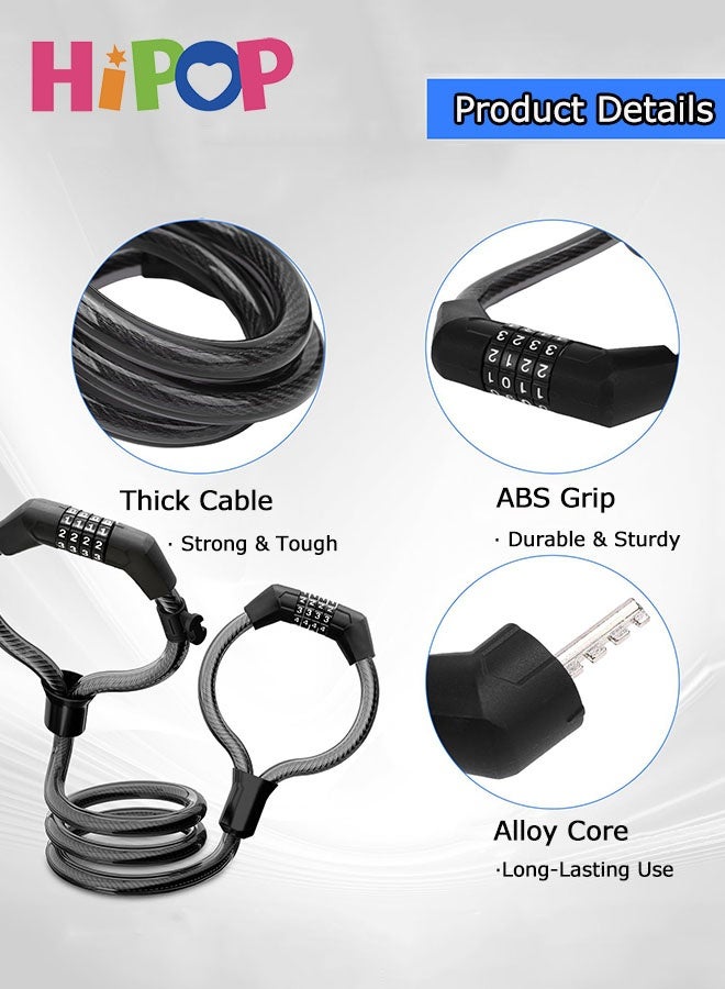 HIPOP Electric Scooter Padlock, Electric Scooter Lock 105 cm, 4 Digit Combination Padlock, Bicycle Lock, Double Head Cable Lock, Electric Scooter Accessories Anti-Theft - Image 4
