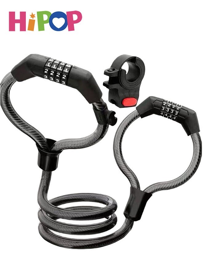 HIPOP Electric Scooter Padlock, Electric Scooter Lock 105 cm, 4 Digit Combination Padlock, Bicycle Lock, Double Head Cable Lock, Electric Scooter Accessories Anti-Theft - Image 1