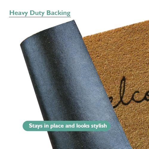 ATMAH Plain Welcome Coir Door Mat 35 x 60 cm | Anti Slip PVC Backing | Dirt Trapper | Indoor & Covered Outdoor Entrance Mat | Natural - Image 3