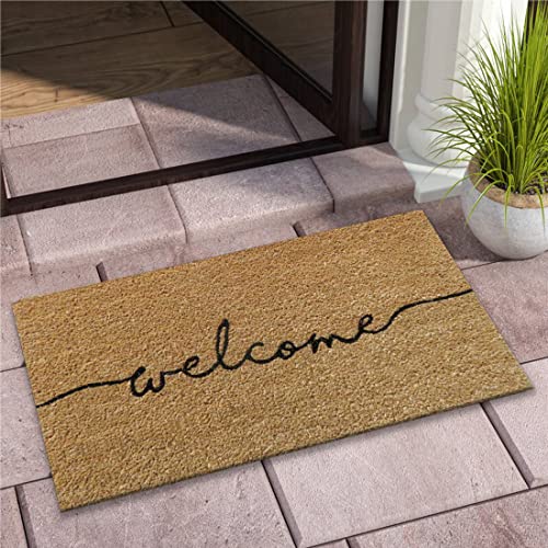ATMAH Plain Welcome Coir Door Mat 35 x 60 cm | Anti Slip PVC Backing | Dirt Trapper | Indoor & Covered Outdoor Entrance Mat | Natural - Image 1