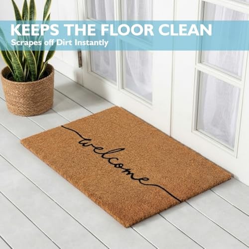 ATMAH Plain Welcome Coir Door Mat 35 x 60 cm | Anti Slip PVC Backing | Dirt Trapper | Indoor & Covered Outdoor Entrance Mat | Natural - Image 2