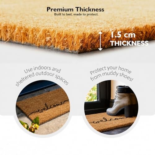 ATMAH Plain Welcome Coir Door Mat 35 x 60 cm | Anti Slip PVC Backing | Dirt Trapper | Indoor & Covered Outdoor Entrance Mat | Natural - Image 4