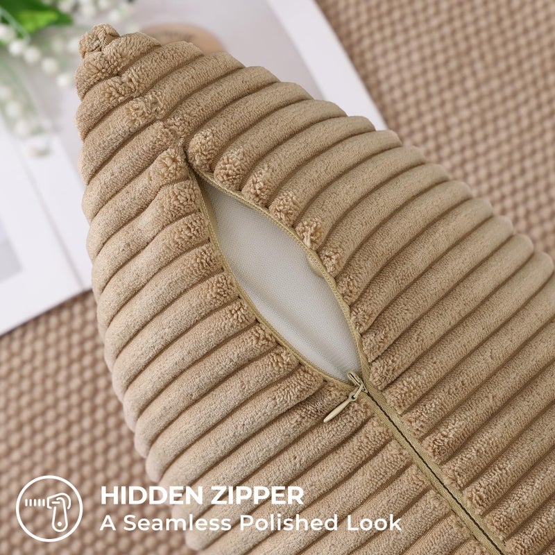 Mecatny Corduroy Summer Decorative Throw Pillow Covers 18x18 Set of 2 for Sofa Living Room, Soft Neutral Boho Couch Pillow Covers for Home Decor, Khaki - Image 5