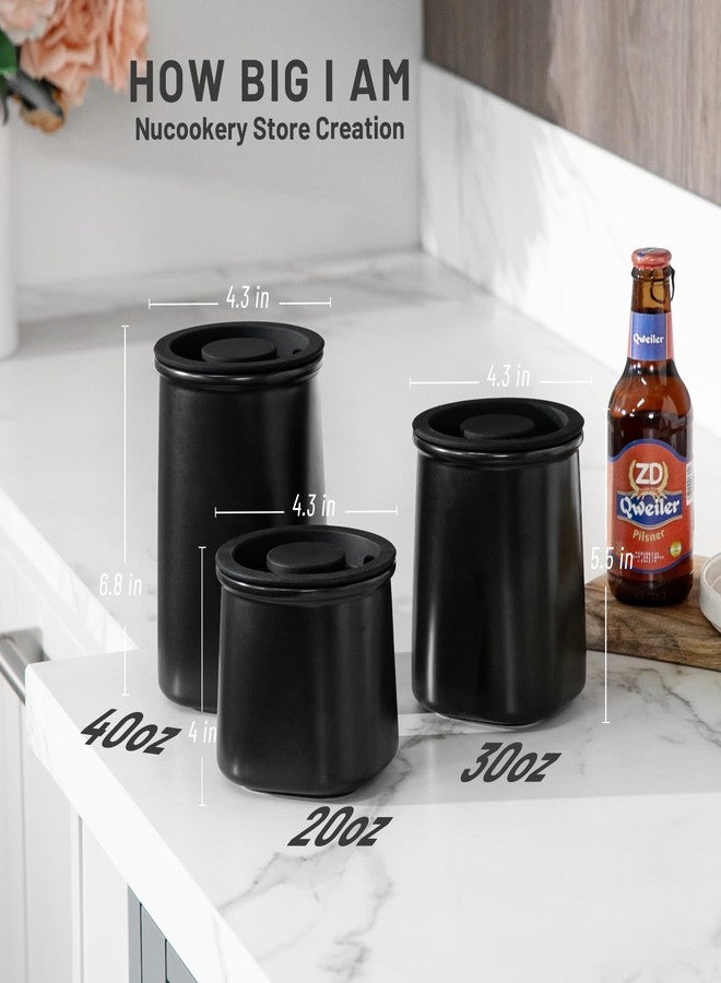 Nucookery Canisters Sets for the Kitchen Countertop, 3 Pcs Ceramic Jar with Silicone Lid, 40oz, 30oz, 20oz Food Storage Containers for Flour, Sugar, Coffee, Grains,Tea, Cookies, Dry Food Organization - Image 2