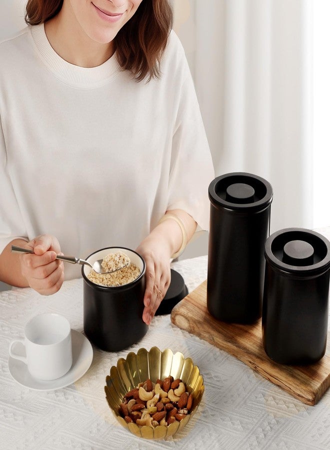 Nucookery Canisters Sets for the Kitchen Countertop, 3 Pcs Ceramic Jar with Silicone Lid, 40oz, 30oz, 20oz Food Storage Containers for Flour, Sugar, Coffee, Grains,Tea, Cookies, Dry Food Organization - Image 5
