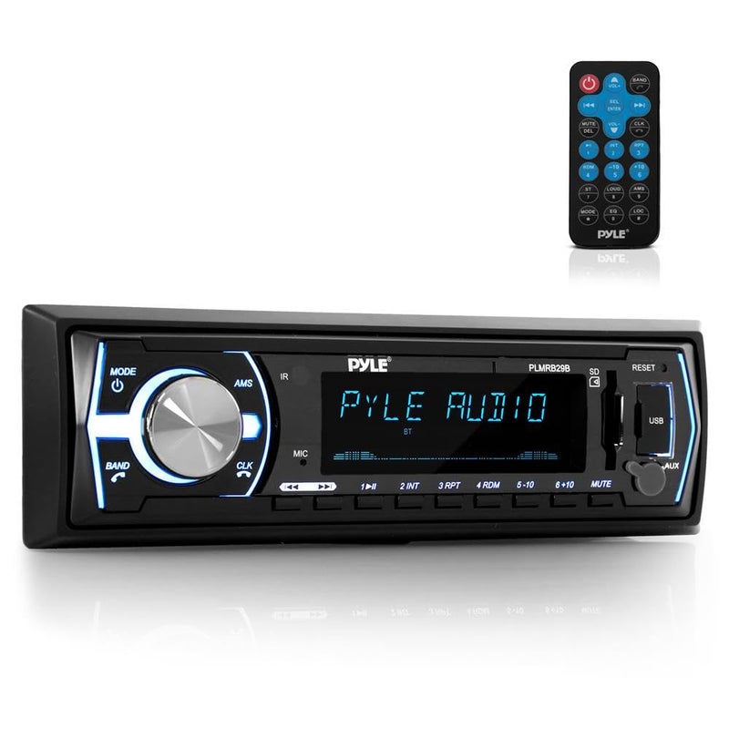 Pyle Marine Bluetooth Stereo Radio - 12v Single DIN Style Boat In dash Radio Receiver System with Built-in Mic, Digital LCD, RCA, MP3, USB, SD, AM FM Radio - Remote Control - PLMRB29B (Black) - Image 1