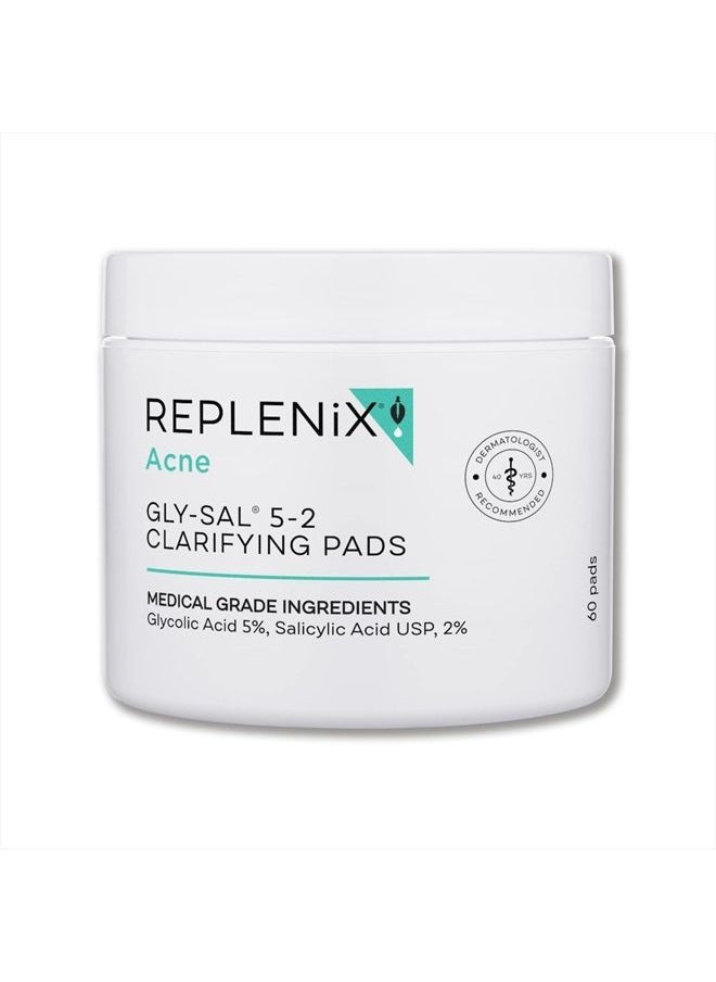 Replenix Acne Gly-Sal 5-2 Clarifying Pads – Oil Free Medical Grade Glycolic & Salicylic Acid Pore Cleansing Face Wipes – Exfoliating Breakout and Blackhead Facial Radiance Pads, 60 Ct  - Image 1