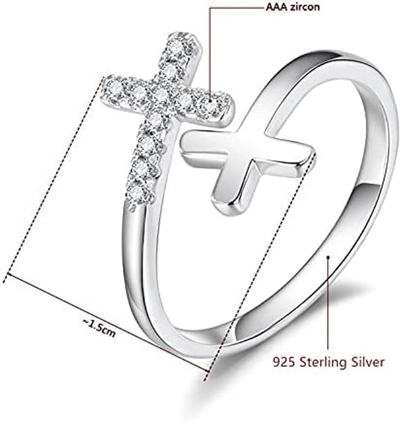 BQfife 925 Sterling Silver Christian Faith Cross Ring for Women, Dainty Inspirational Jewelry Easter Teen Gifts - Image 2