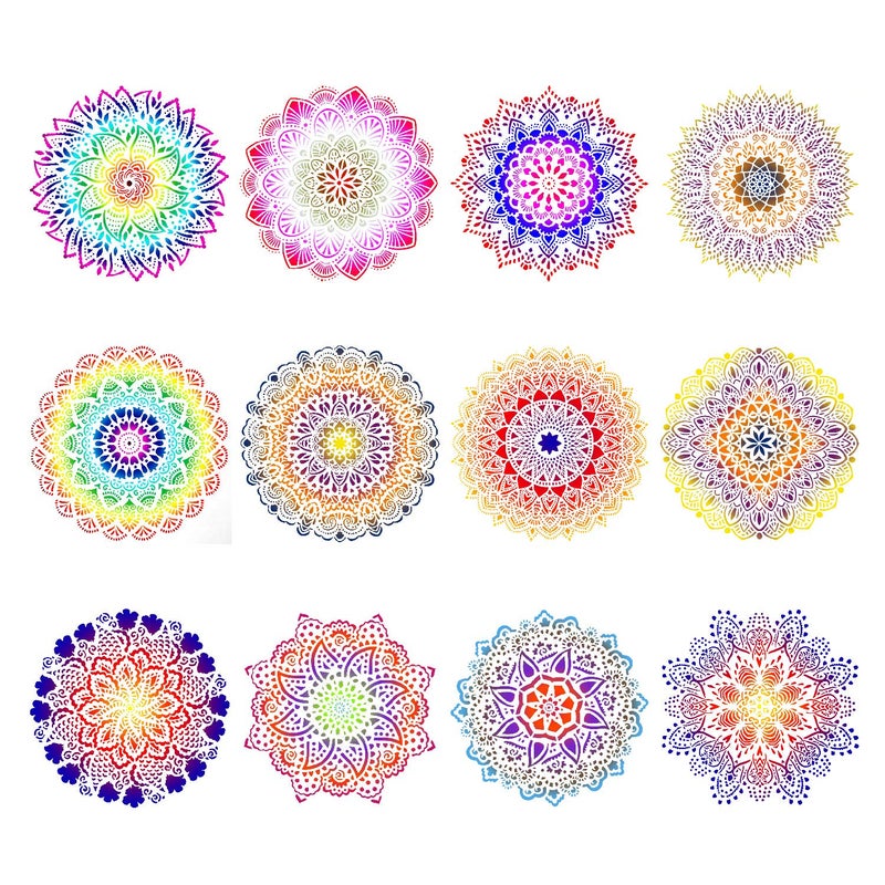 YUEAON 12-Pack (12x12Inch) Reusable Painting Stencils for Floor Wall Tile Fabric Furniture Wood Burning Art&Craft Supplies Mandala Template - Image 2
