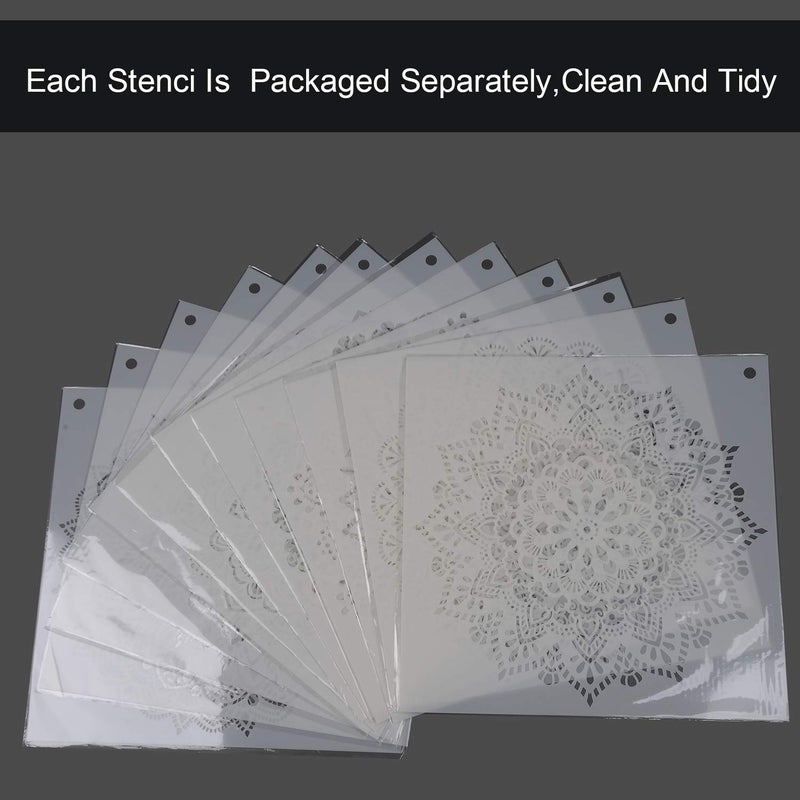 YUEAON 12-Pack (12x12Inch) Reusable Painting Stencils for Floor Wall Tile Fabric Furniture Wood Burning Art&Craft Supplies Mandala Template - Image 5