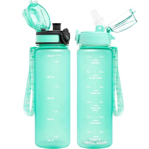 OLDLEY Kids Water Bottle for School 17 oz 2 lids BPAFree Reusable Leakproof Durable Tritan Plastic Water Bottles with Straw  Chug Lids Antidust Spout Cover Mint Green