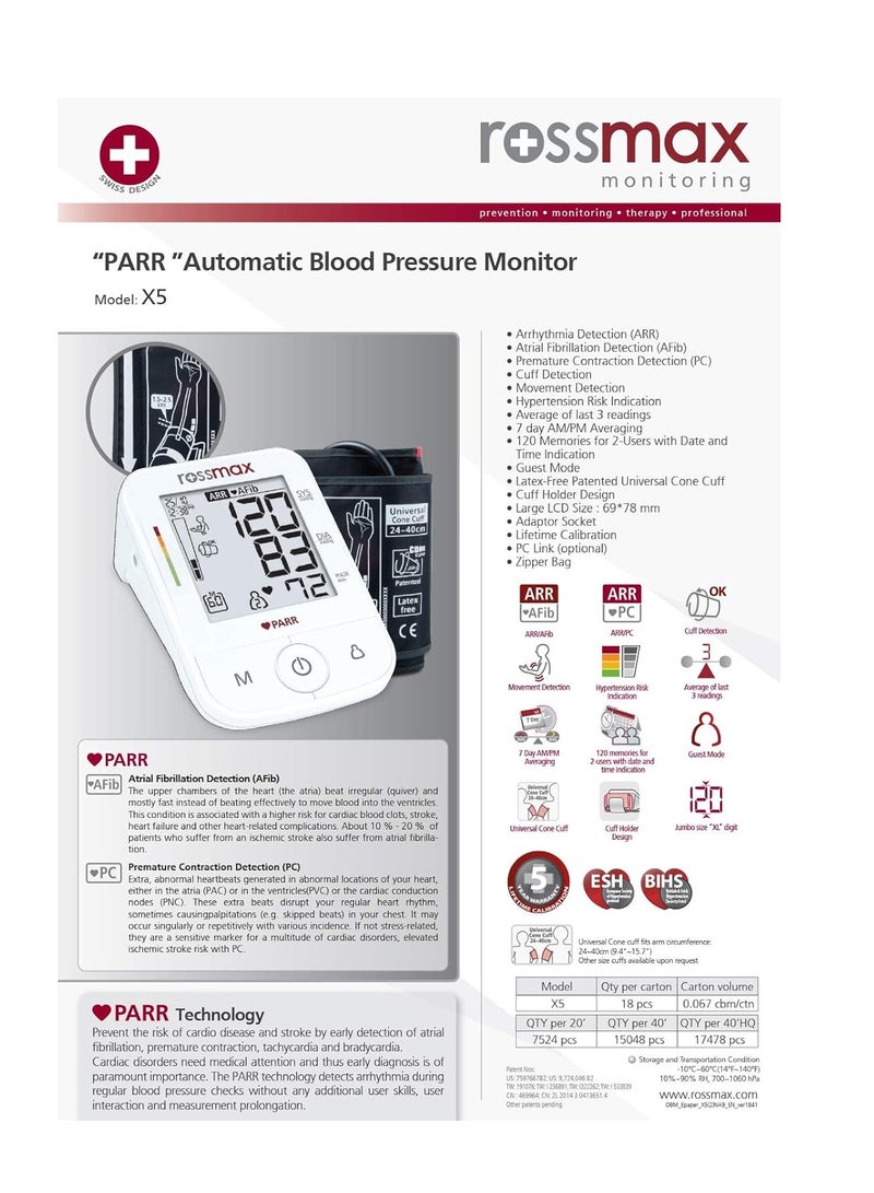 روزماكس "جهاز قياس ضغط الدم الاحترافي X5 PARR، لون أبيض." - Image 2