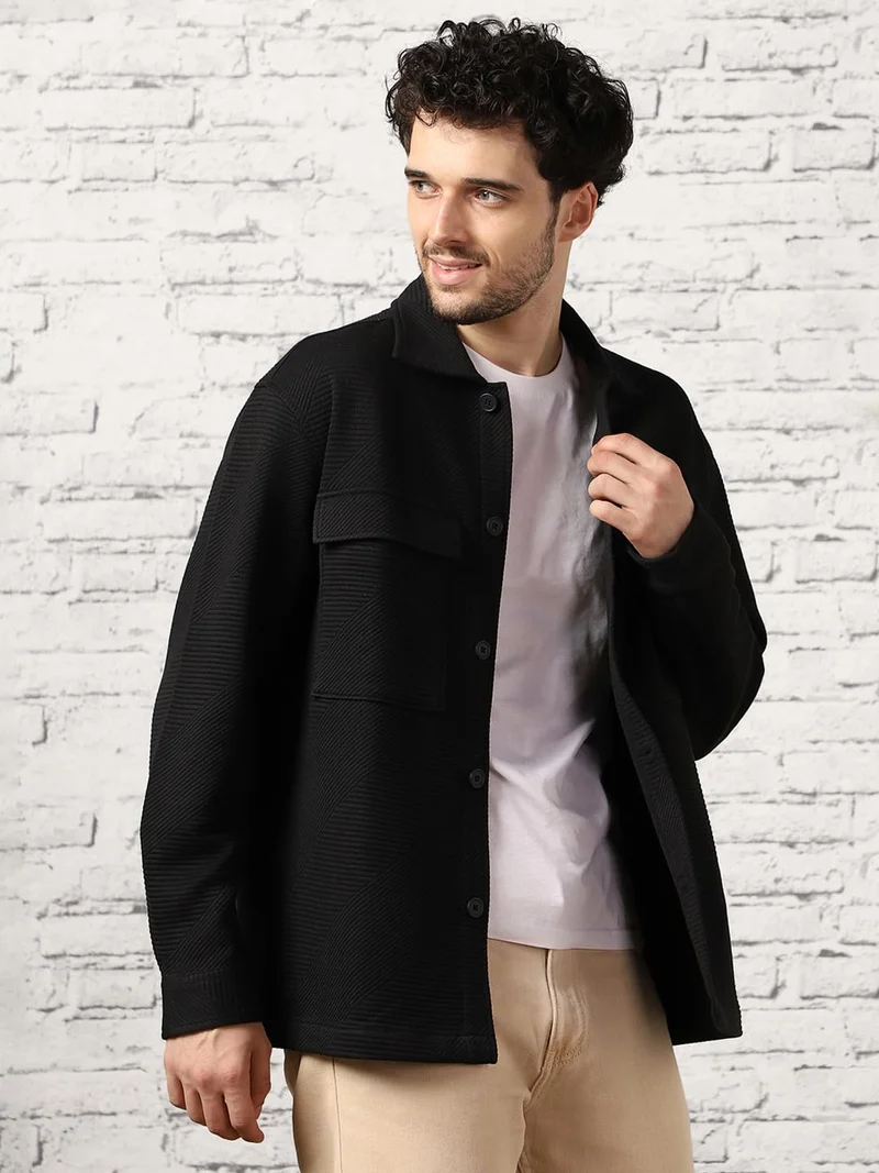NOBERO Black Quilted Relaxed Fit Jacket for Men