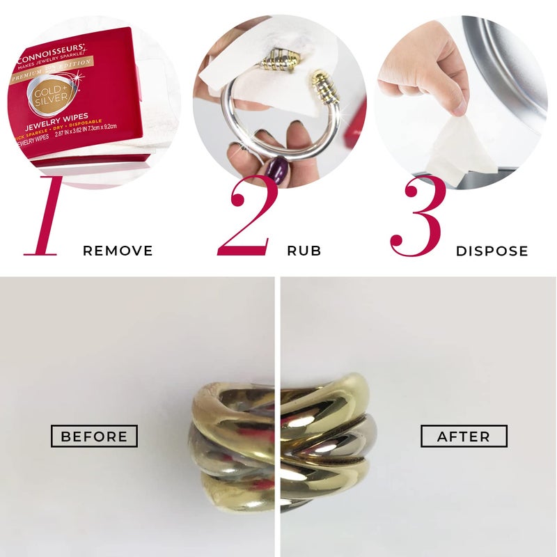 CONNOISSEURS Premium Edition Jewelry Wipes for Gold & Silver Jewelry - 30 Pack - Dry and Disposable - Clean, Polish, and Remove Tarnish - Image 5