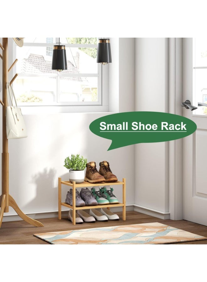 Small Shoe Rack, 2-Tier Bamboo Wood Shoe Rack for Entryway, Stackable Shoe Organizer for Hallway Closet, Free Standing Shoe Racks for Indoor & Outdoor - Image 3