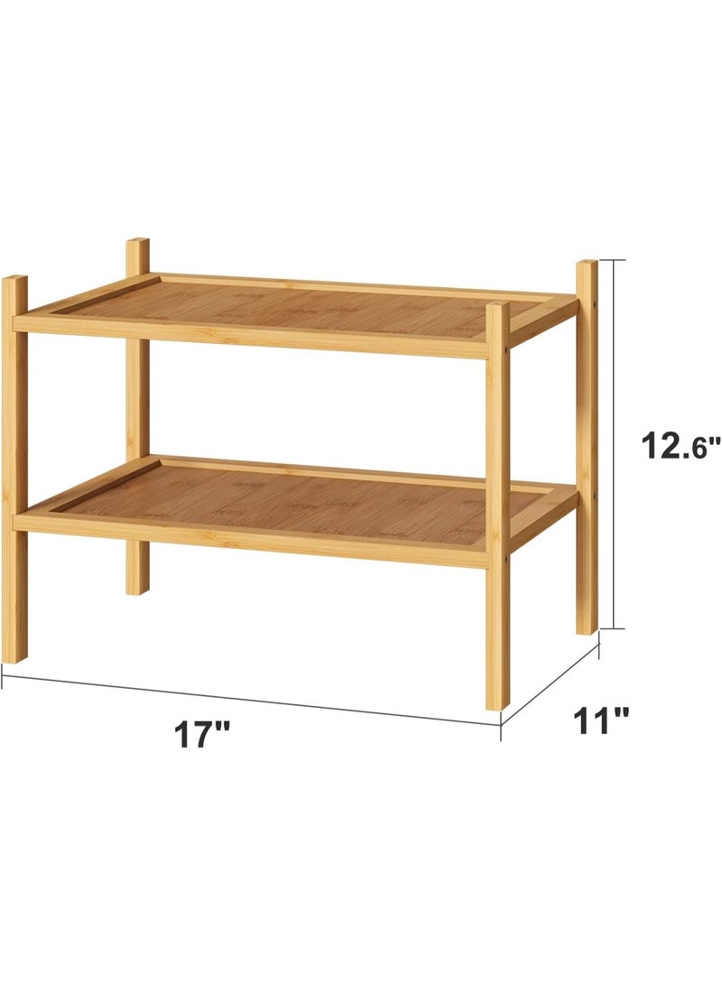 Small Shoe Rack, 2-Tier Bamboo Wood Shoe Rack for Entryway, Stackable Shoe Organizer for Hallway Closet, Free Standing Shoe Racks for Indoor & Outdoor - Image 4