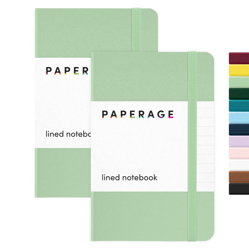 PAPERAGE Lined Pocket Journal Notebook, 2 Pack, (Sage Green), 160 Pages, Small Notebook, 3.6 inches x 5.6 inches - 100 GSM Thick Paper, Hardcover - Image 1