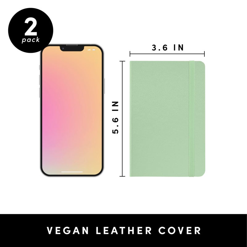 PAPERAGE Lined Pocket Journal Notebook, 2 Pack, (Sage Green), 160 Pages, Small Notebook, 3.6 inches x 5.6 inches - 100 GSM Thick Paper, Hardcover - Image 2