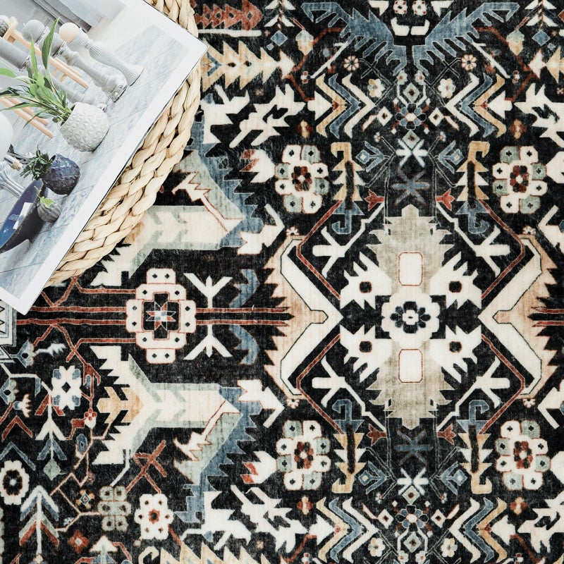 RUUGME Washable Hallway Runner Rug 2x10: Non-Slip Kitchen Entryway Rugs Indoor Soft Low Pile Stain Resistant Carpet for Bedroom Laundry Ultra-Thin Vintage Home Decor Floor Mat for Bathroom (Black, 2 x 10) - Image 5