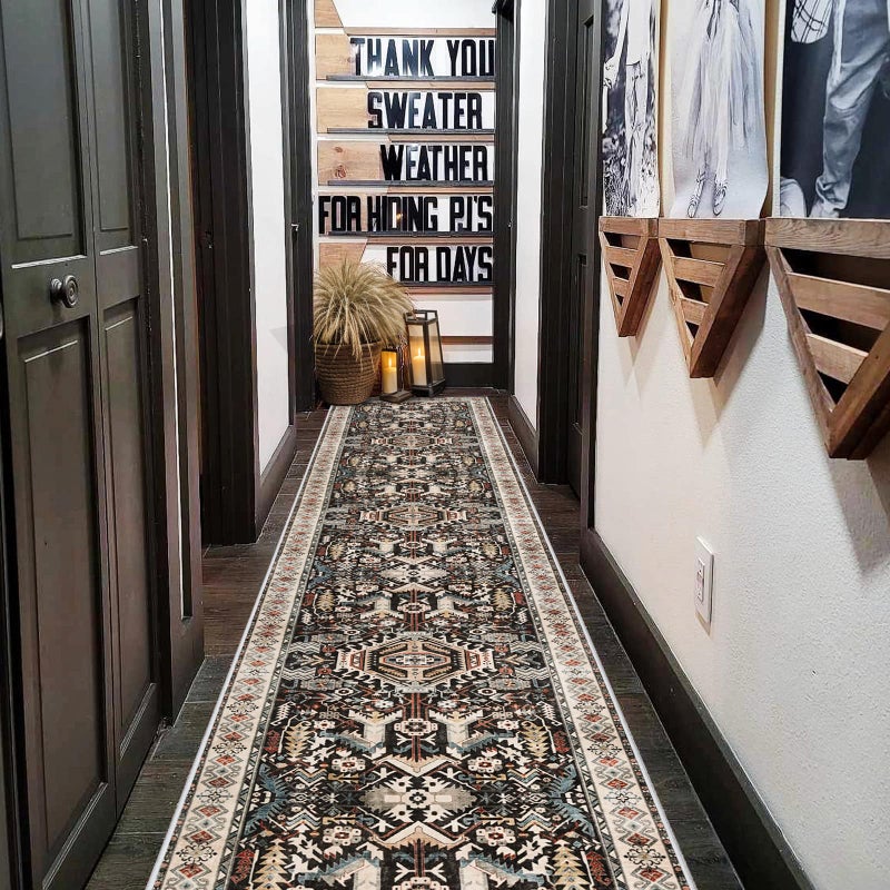 RUUGME Washable Hallway Runner Rug 2x10: Non-Slip Kitchen Entryway Rugs Indoor Soft Low Pile Stain Resistant Carpet for Bedroom Laundry Ultra-Thin Vintage Home Decor Floor Mat for Bathroom (Black, 2 x 10) - Image 3