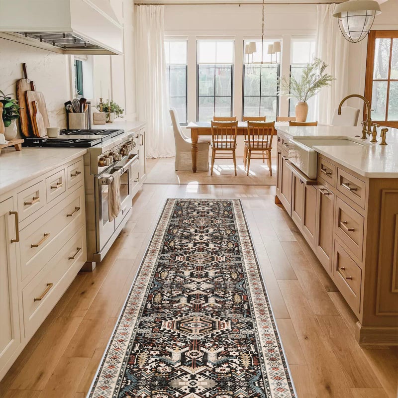 RUUGME Washable Hallway Runner Rug 2x10: Non-Slip Kitchen Entryway Rugs Indoor Soft Low Pile Stain Resistant Carpet for Bedroom Laundry Ultra-Thin Vintage Home Decor Floor Mat for Bathroom (Black, 2 x 10) - Image 1