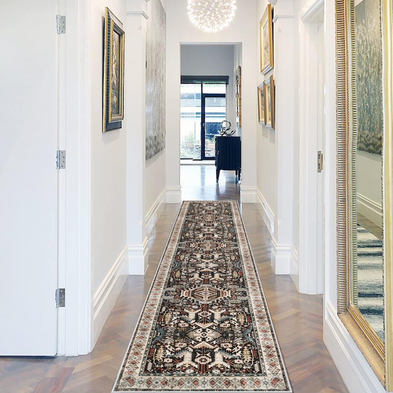 RUUGME Washable Hallway Runner Rug 2x10: Non-Slip Kitchen Entryway Rugs Indoor Soft Low Pile Stain Resistant Carpet for Bedroom Laundry Ultra-Thin Vintage Home Decor Floor Mat for Bathroom (Black, 2 x 10) - Image 4