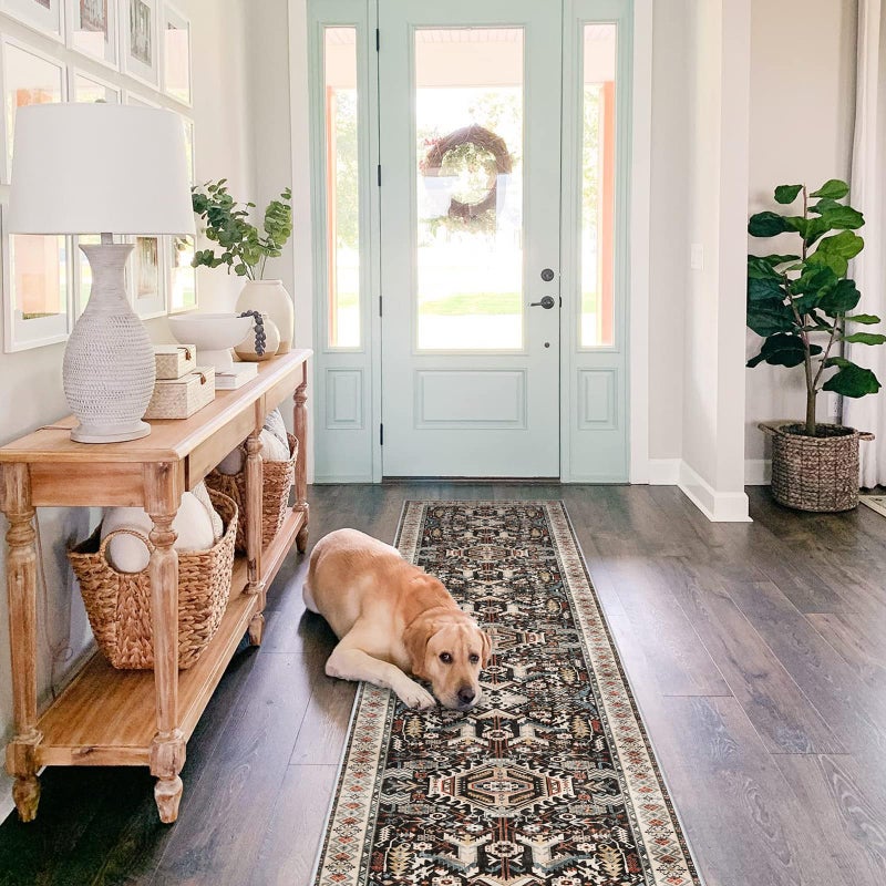 RUUGME Washable Hallway Runner Rug 2x10: Non-Slip Kitchen Entryway Rugs Indoor Soft Low Pile Stain Resistant Carpet for Bedroom Laundry Ultra-Thin Vintage Home Decor Floor Mat for Bathroom (Black, 2 x 10) - Image 2