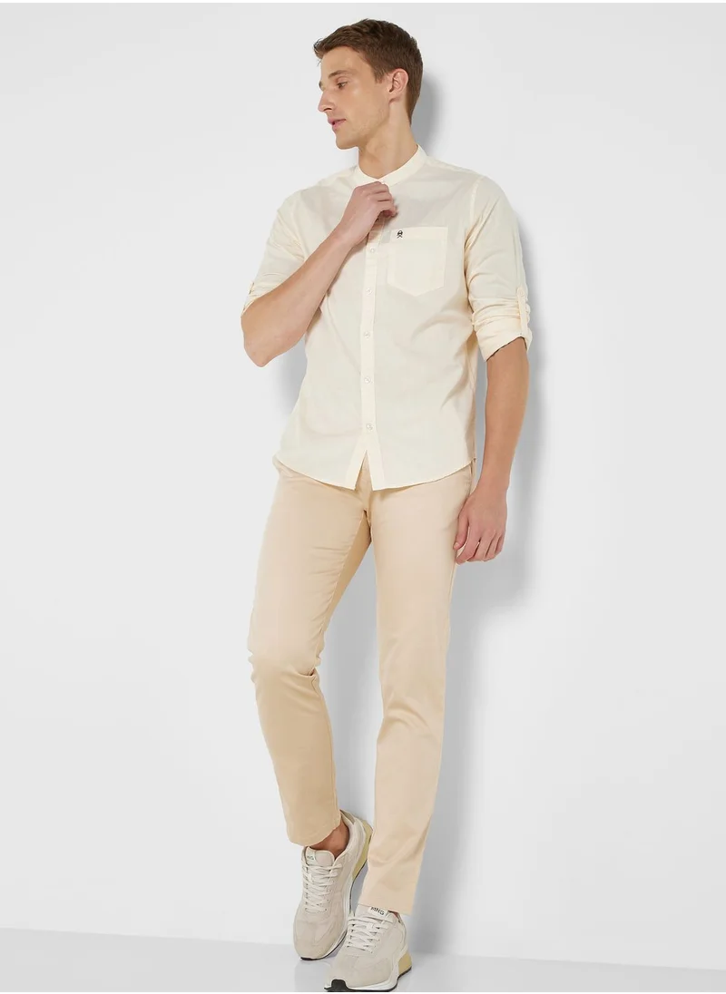 Thomas Scott Men Cream-Coloured Slim Fit Chinos Trousers