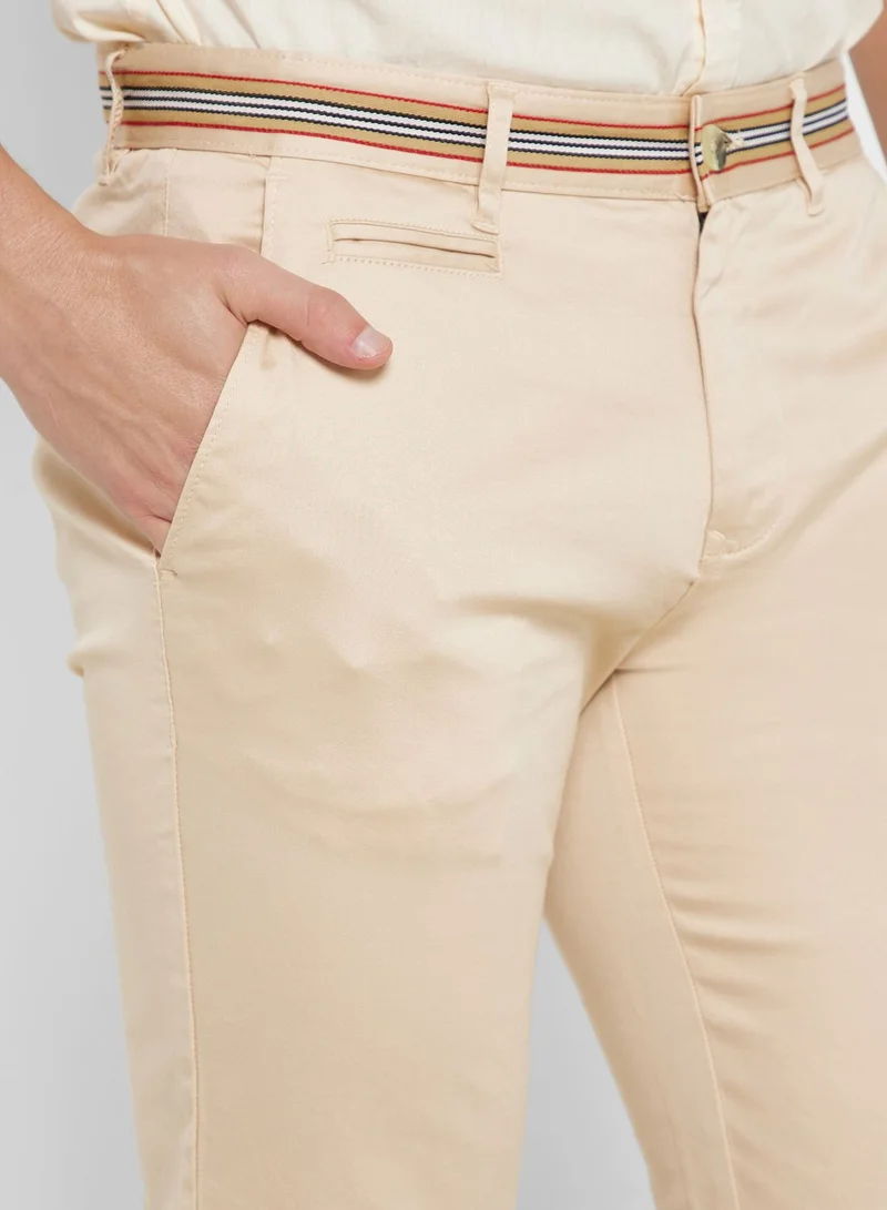 Thomas Scott Men Cream-Coloured Slim Fit Chinos Trousers